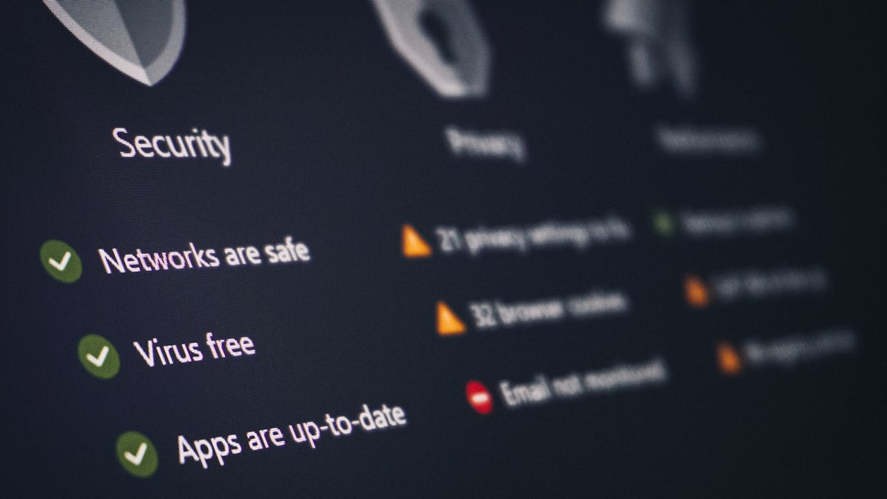A security and privacy dashboard with its status.