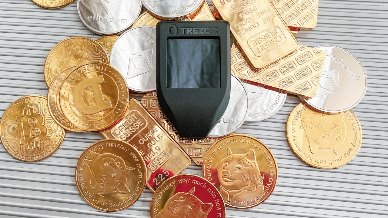a cell phone sitting on top of a pile of coins